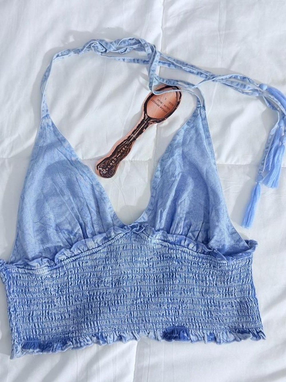 baby blue tie-dye halter crop top